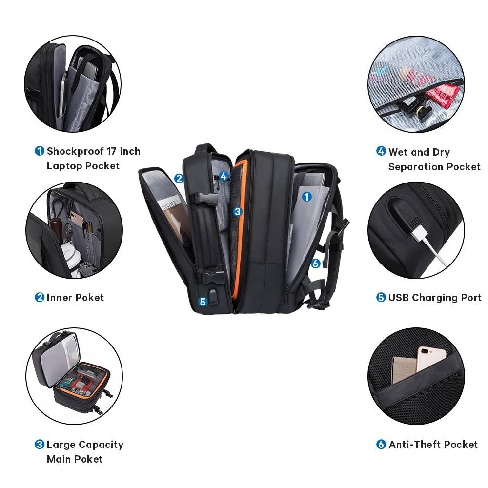 BANGE BG-1908D Backpack (11) کیف کوله پشتی بنج مدل BANGE BG-1908D Backpack مناسب برای لپ تاپ تا 17.3 اینچی